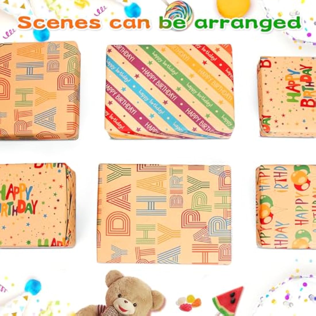 Kraft Birthday Wrapping Paper Set | 5 Eco-Friendly Sheets