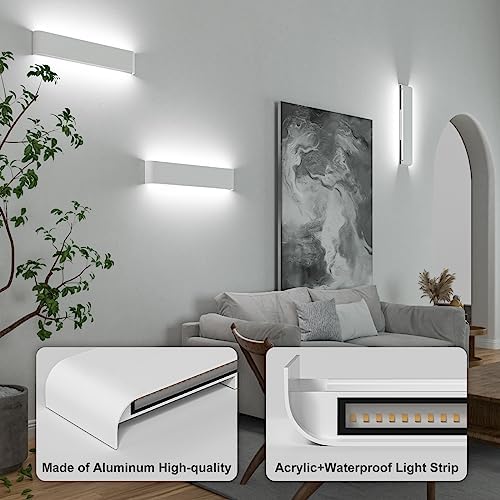 12W LED Indoor Wall Lamp - Modern Cool White Sconce 2 Pack