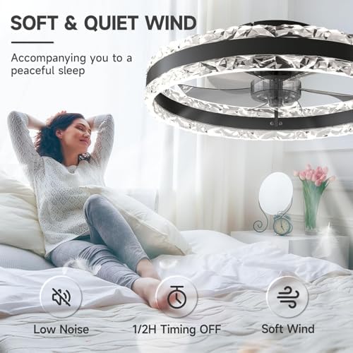 VOLISUN 40cm Smart LED Ceiling Fan with Light and Remote – Black