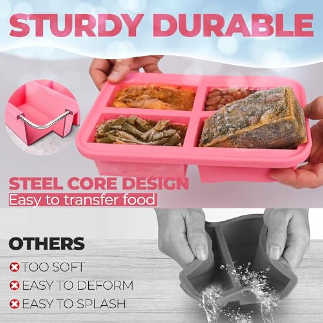 Ozwen Silicone Soup Freezer Tray with Lid - 1-Cup Meal Prep Moulds, 2-Pack