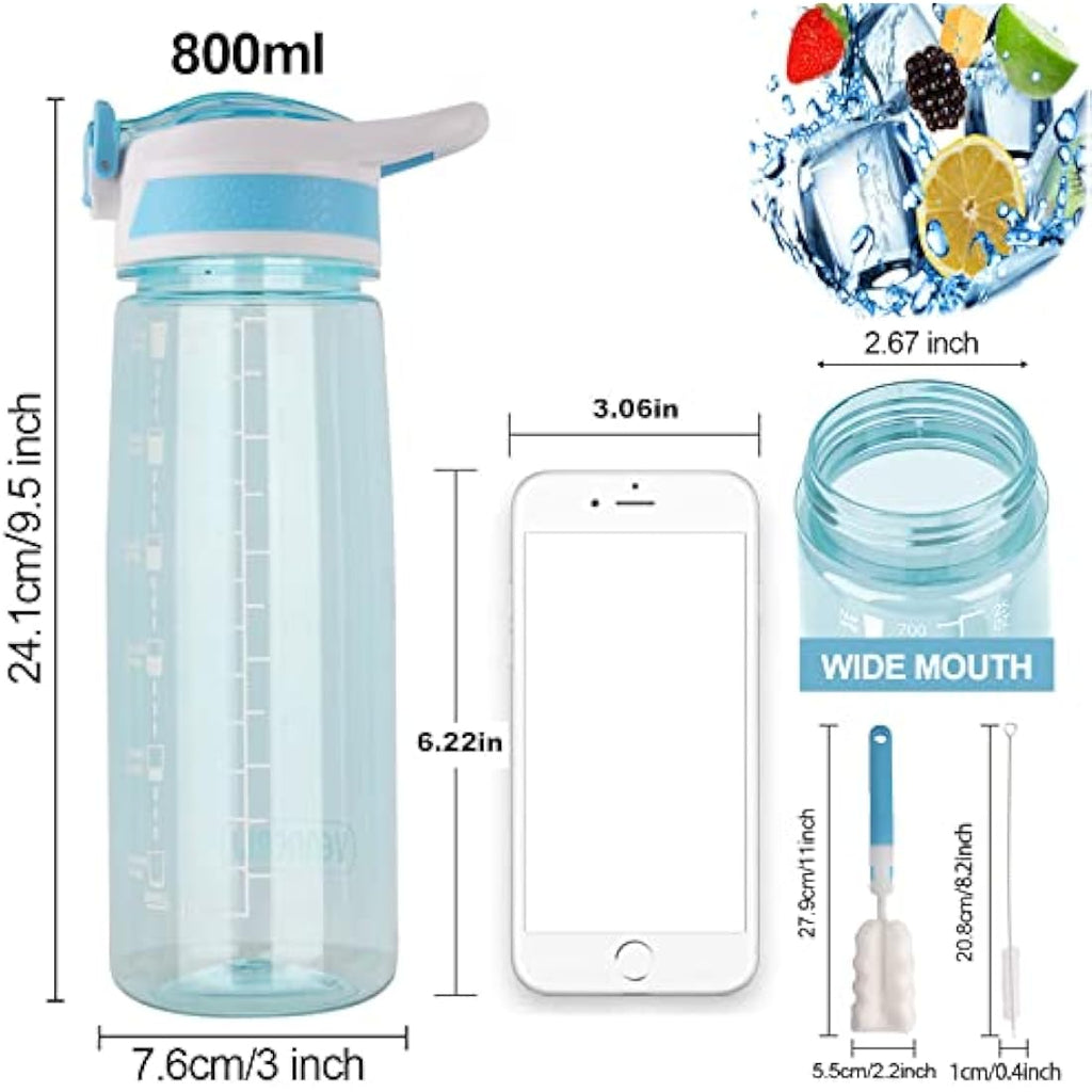 VENNERLI 800ml Tritan Sports Water Bottle with Straw and Time Marking