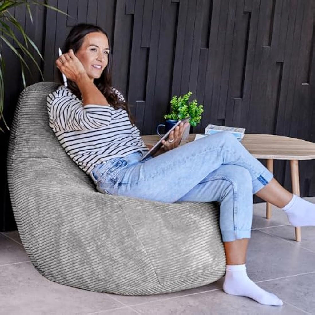 Icon Dalton Corduroy Recliner Bean Bag Chair - Grey Large Adult Seat