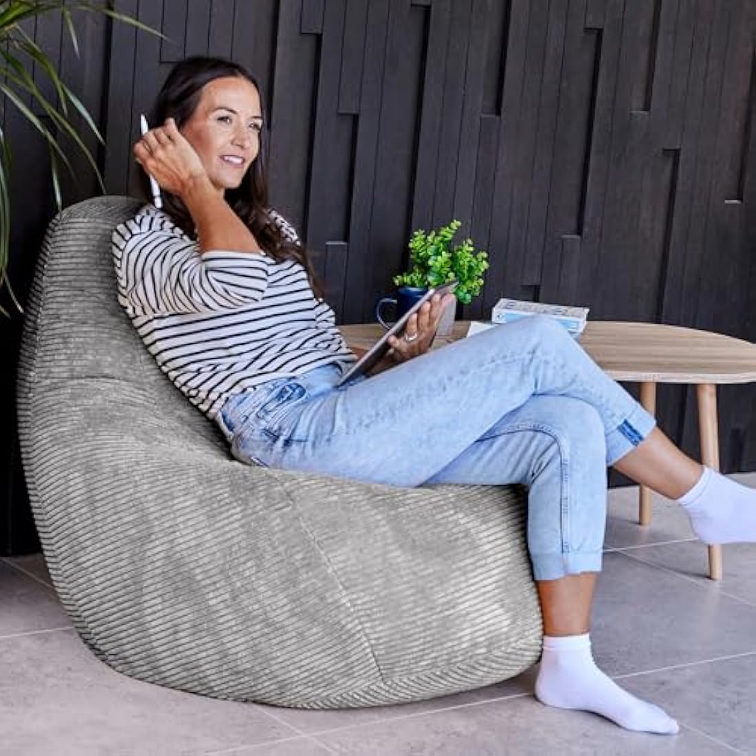 Icon Dalton Corduroy Recliner Bean Bag Chair - Grey Large Adult Seat