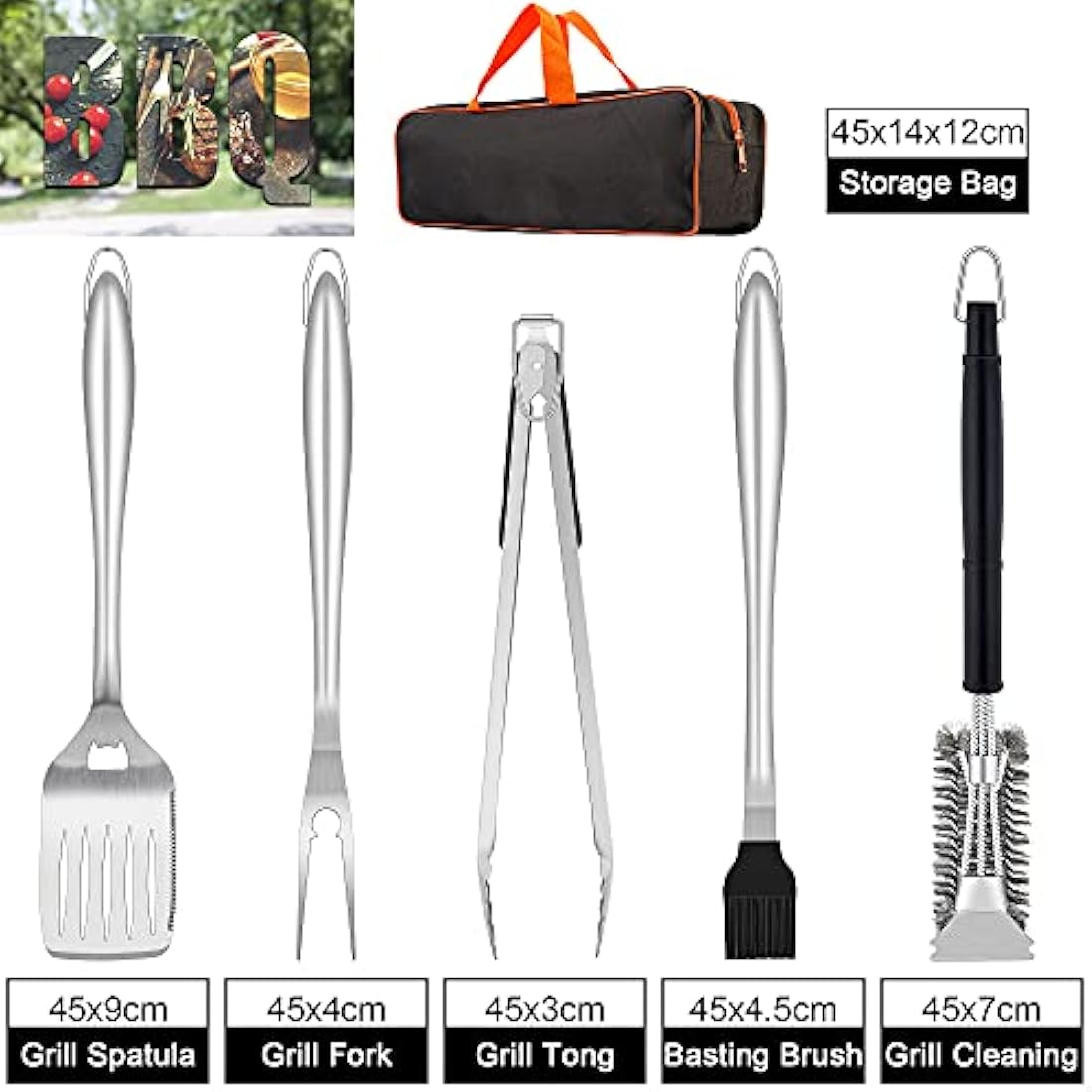 Herogo 6-Piece Stainless Steel BBQ Tool Set with Portable Bag