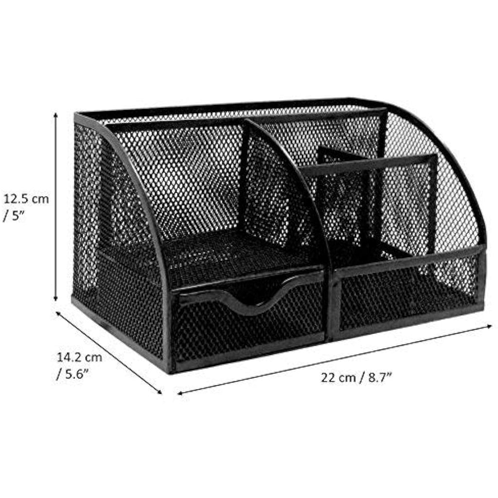 Exerz Mesh Desk Organiser | 7-Compartment Metal Office Tidy - Black