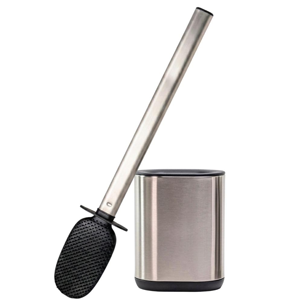 Erreke Silicone Toilet Brush | Stainless Steel Holder | Wall Mount - Silver