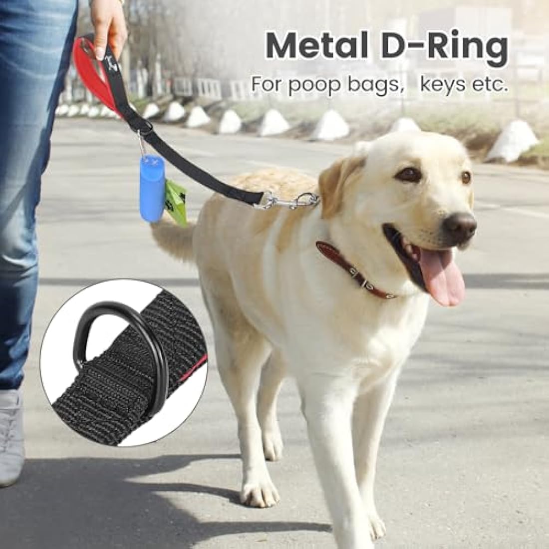 Short Dog Lead – Nylon Traffic Control Leash, Black, 18.1"