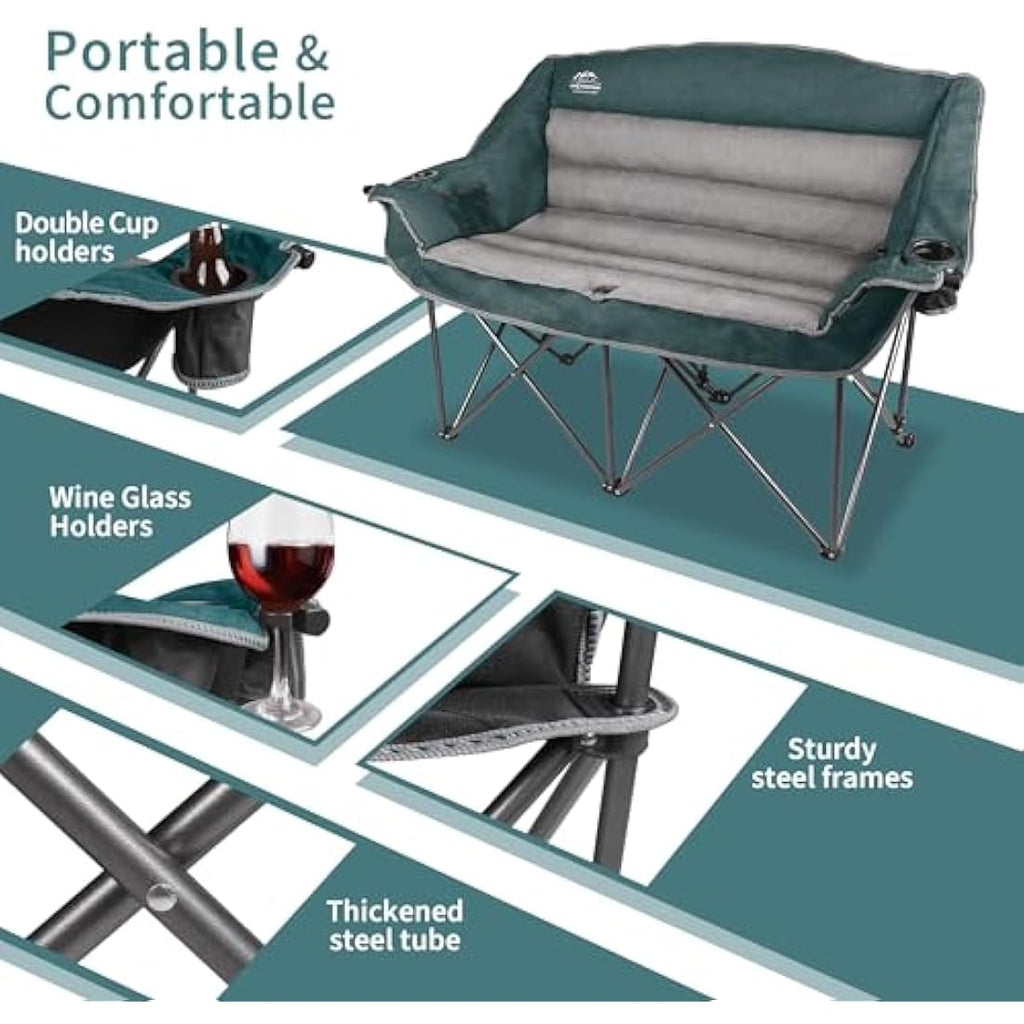 LANMOUNTAIN Double Camping Chair – Heavy Duty Padded Folding Loveseat