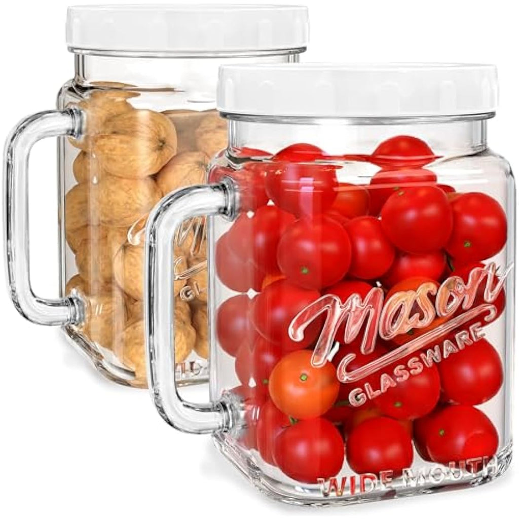 Absovetu 2-Pack Large Glass Mason Jars with Handle - 74oz Wide Mouth
