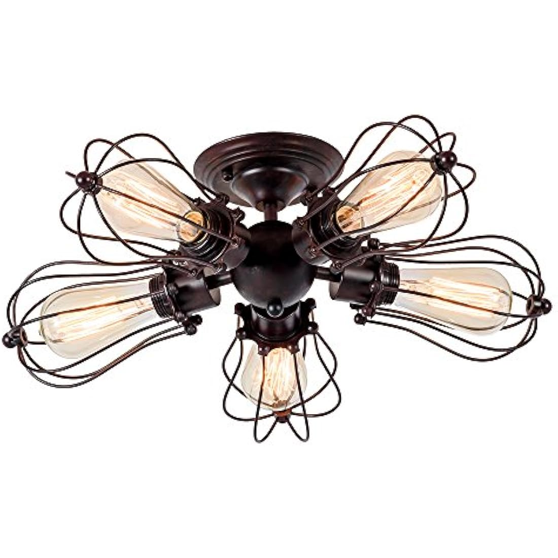 LULING Vintage Industrial Wire Cage Ceiling Light – 5-Light Rust Metal