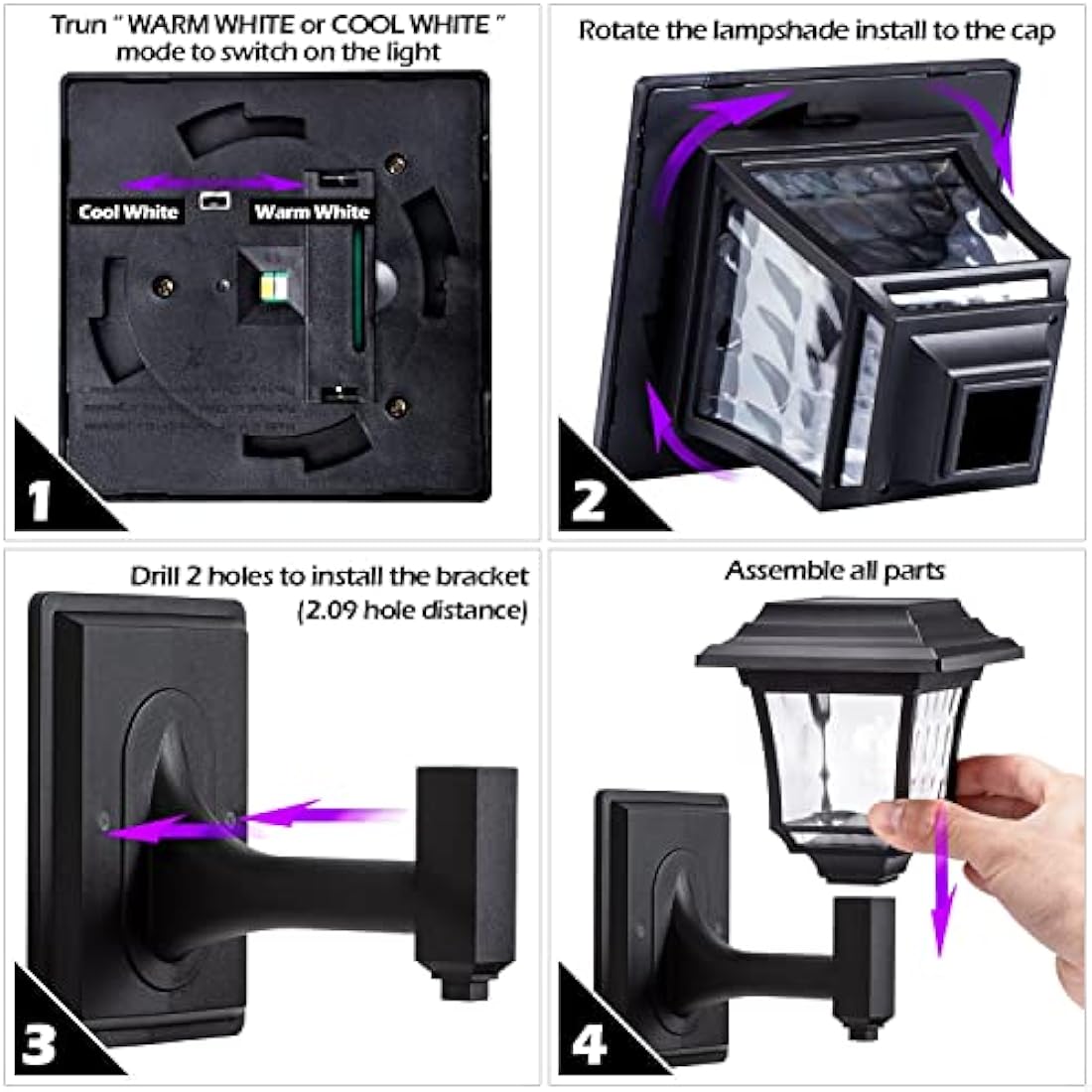 LeiDrail Solar Fence Lights | 2-Mode Waterproof Outdoor Garden Decor | 4 Pack