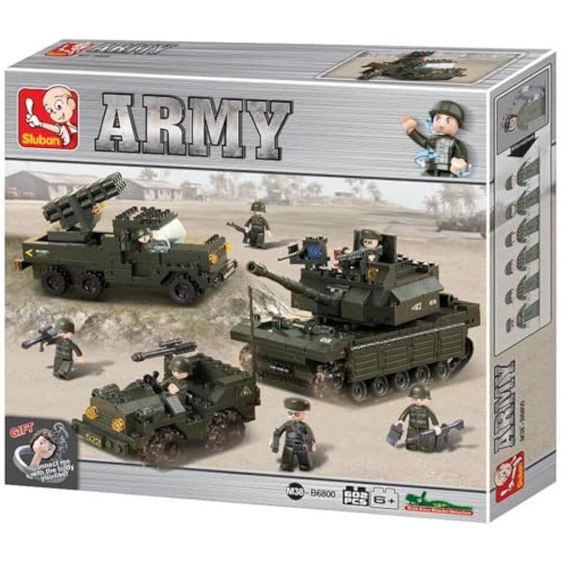 Sluban Army Field Battle Building Blocks Set with 7 Mini-Figures