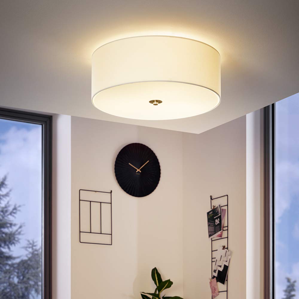 EGLO Pasteri 3-Bulb Flush Mount Ceiling Light | White Fabric & Steel