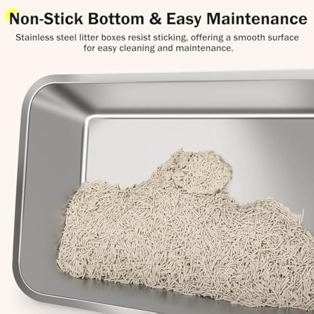 FURTIME Stainless Steel Cat Litter Box – Extra Large High Sided Tray