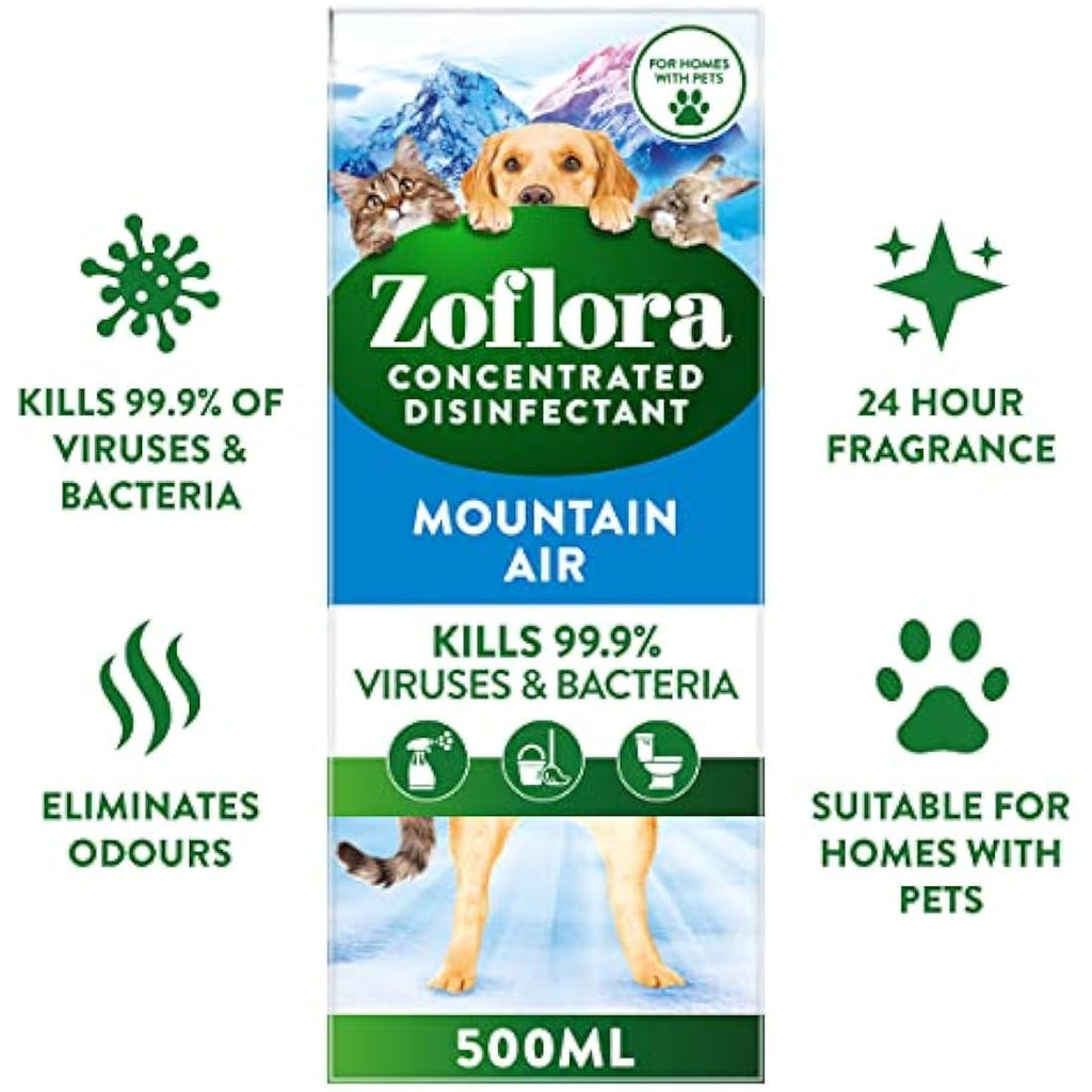 Zoflora Mountain Air Concentrated Disinfectant Liquid - 500ml (Pack of 6)