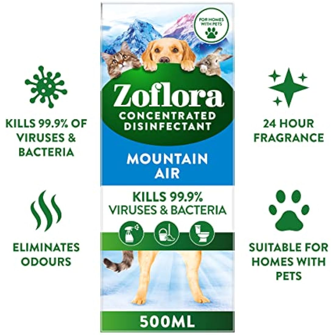Zoflora Mountain Air Concentrated Disinfectant Liquid - 500ml (Pack of 6)
