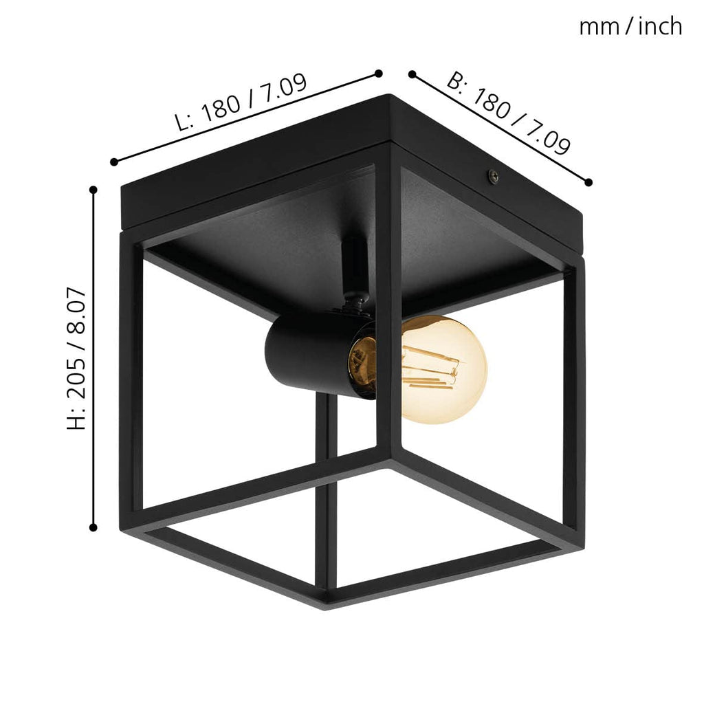 Eglo Silentina Industrial Black Steel Flush Ceiling Light | E27 Socket