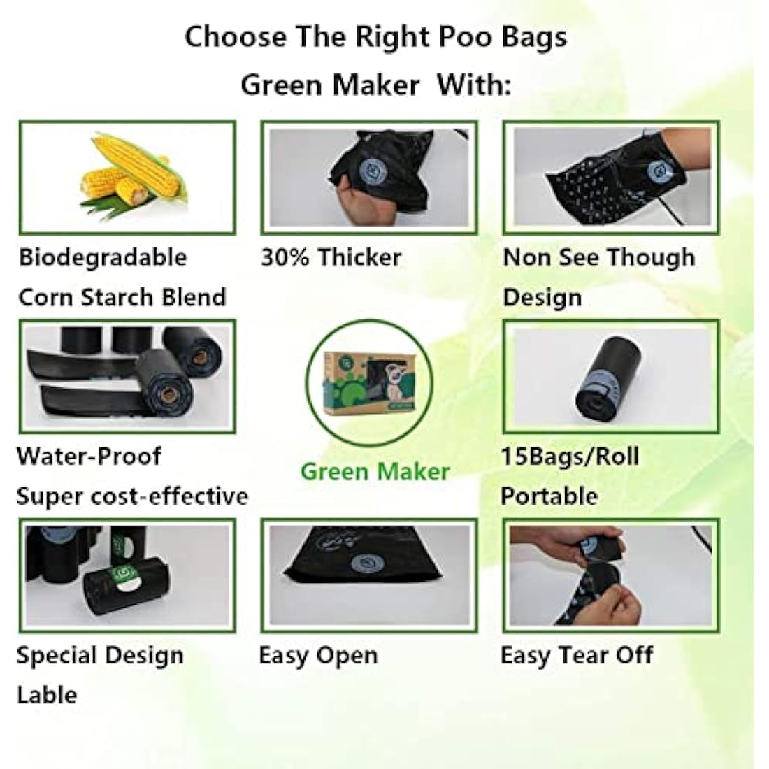 Biodegradable Dog Poop Bags – 360 Extra Thick Corn Starch Bags
