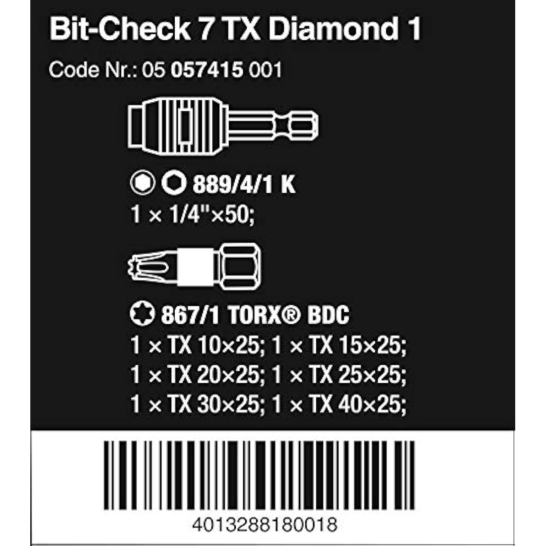 Wera Bit-Check 7 TX Diamond BiTorsion Torx Bit Set | 7-Piece Kit