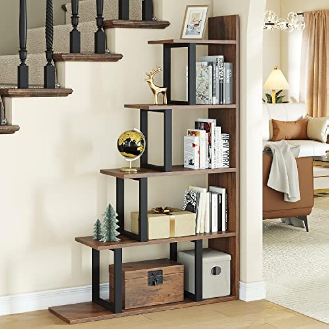 YITAHOME 5-Tier L-Shape Corner Bookshelf | Industrial Storage Display Rack