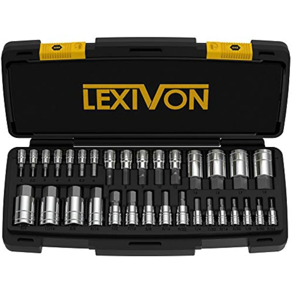 LEXIVON 32-Piece Master Hex Bit Socket Set | SAE & Metric S2 Alloy Steel