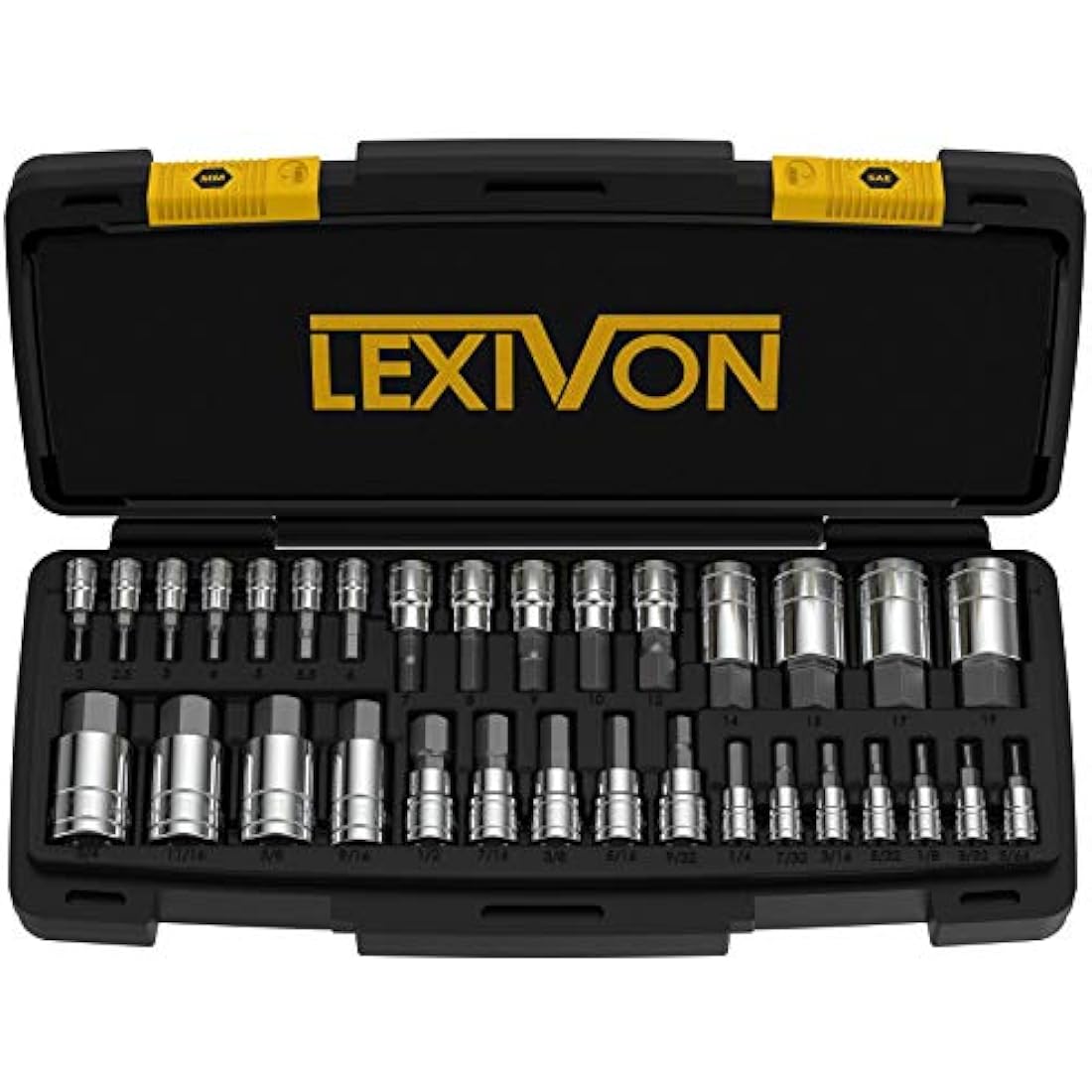 LEXIVON 32-Piece Master Hex Bit Socket Set | SAE & Metric S2 Alloy Steel
