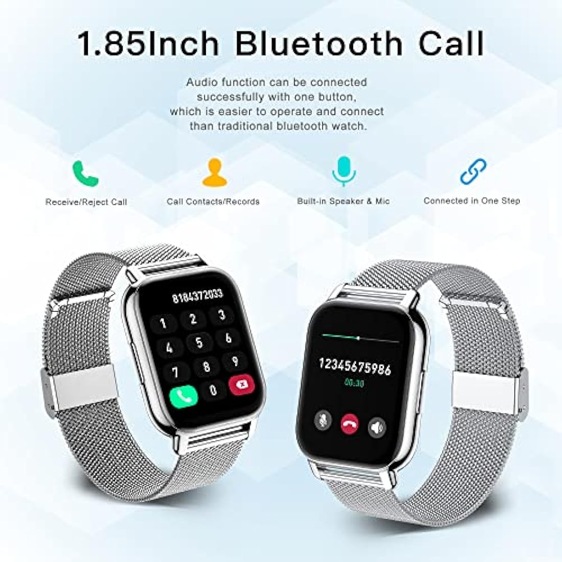 Popglory Smart Watch - 1.85" Fitness Tracker with Bluetooth Calling
