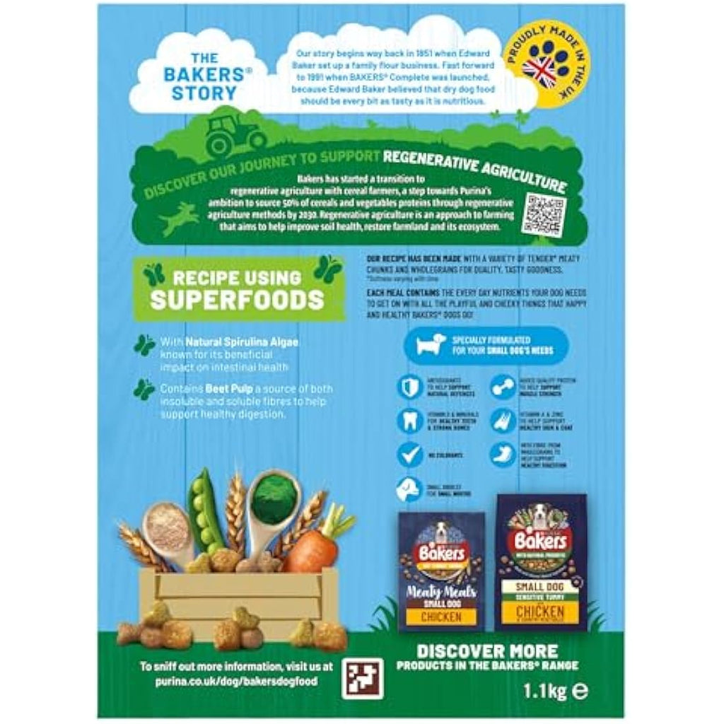 Bakers Small Dry Dog Food - Beef & Vegetable for Adult Dogs, 1.1kg