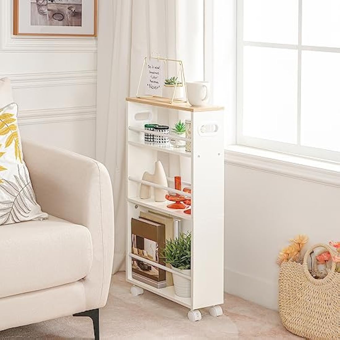 HOOBRO 4-Tier Slim Storage Trolley – Narrow Rolling Kitchen Utility Cart