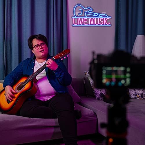 Live Music Neon Sign – Blue & Pink Guitar LED Wall Decor