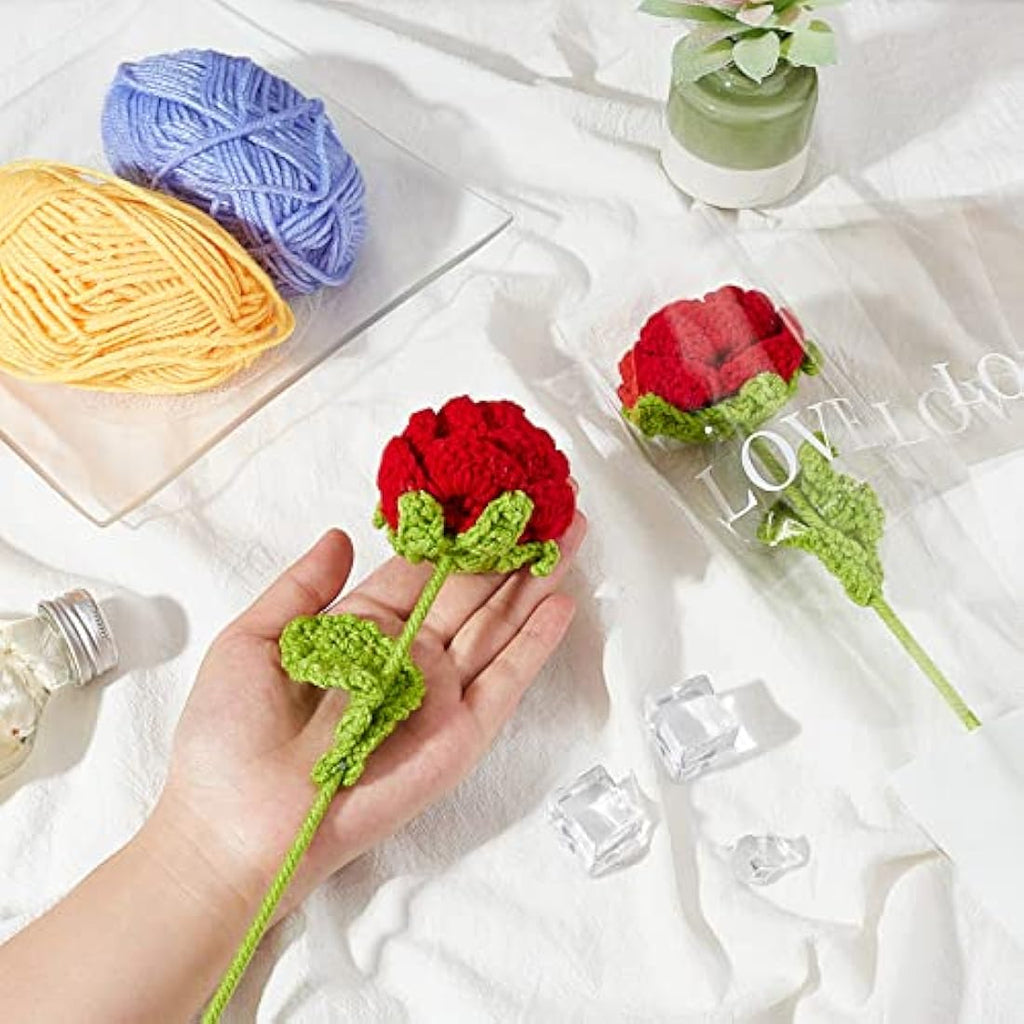 FINGERINSPIRE Handmade Crochet Rose Bouquet – 2pcs Knitted Red Flowers