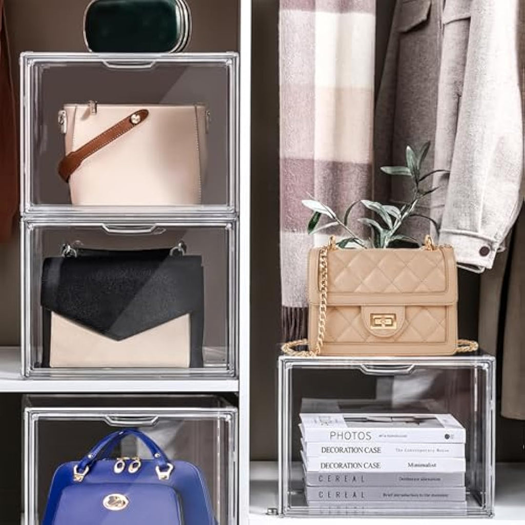 Clear Acrylic Purse Organizer – 4 Pack Stackable Display Case
