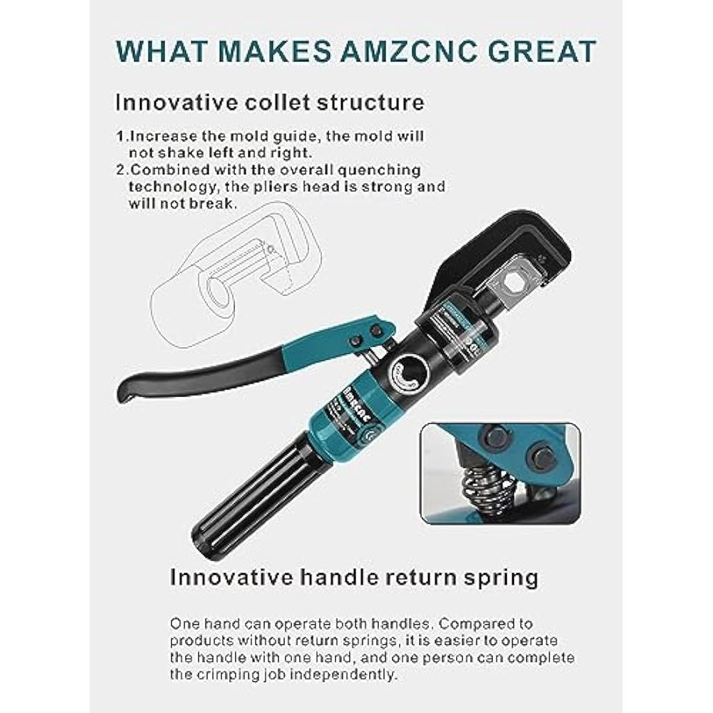 Hydraulic Cable Lug Crimping Tool - 12 AWG to 2/0 AWG with 9 Dies