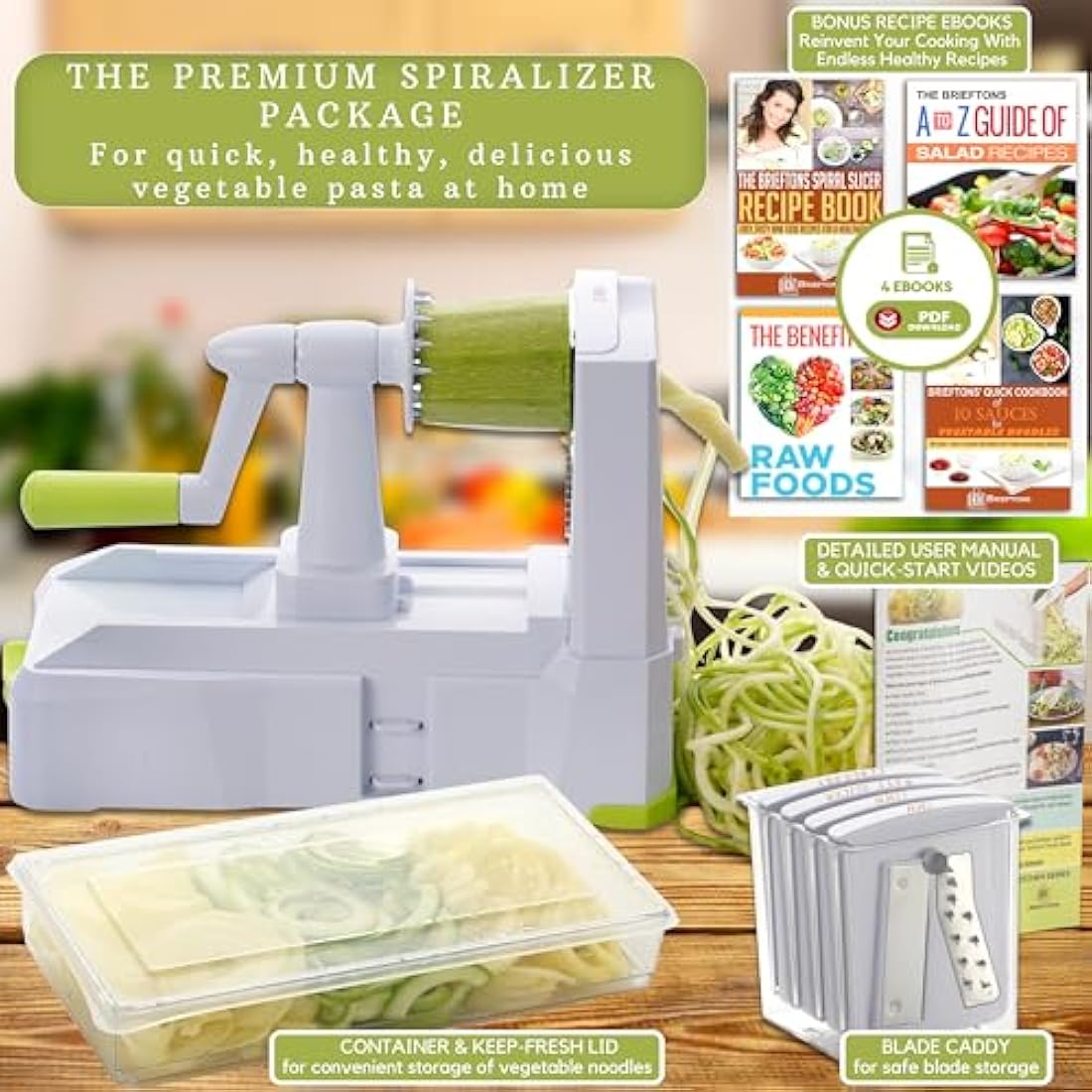 Brieftons 7-Blade Vegetable Spiralizer – Stainless Steel Zoodle Maker