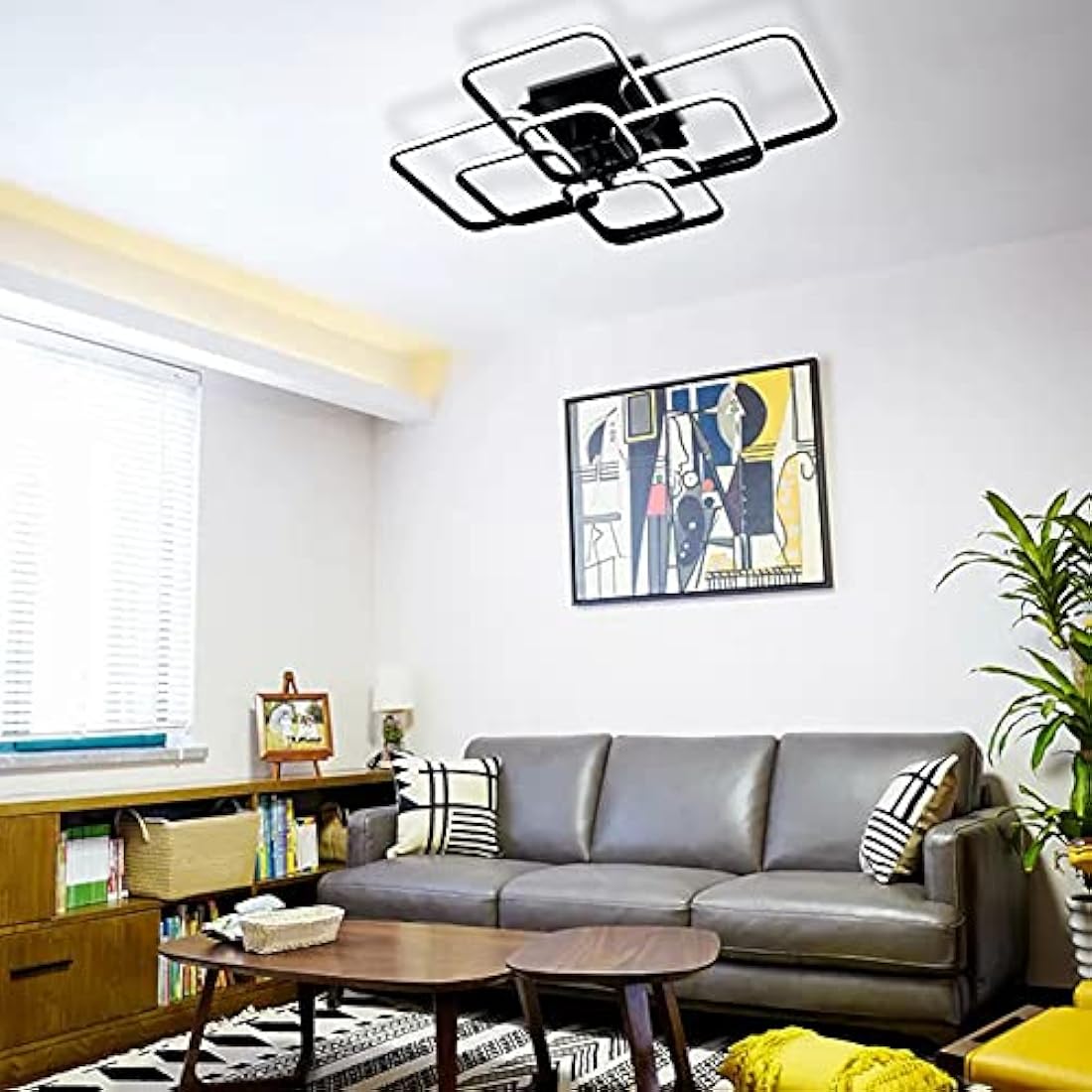 XEMQENER Modern 8-Square LED Ceiling Light | 152W Black Acrylic Chandelier