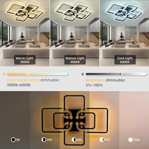 HiHiHomy Modern LED Ceiling Light | 6-Square Dimmable Crystal Acrylic Lamp