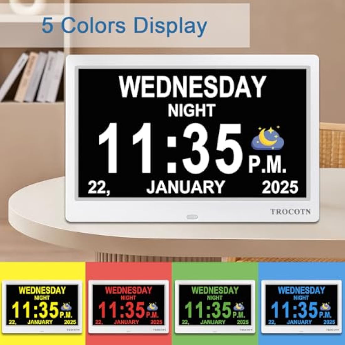 TROCOTN 10 Inch Digital Calendar Day Clock for Elderly - Large Display White