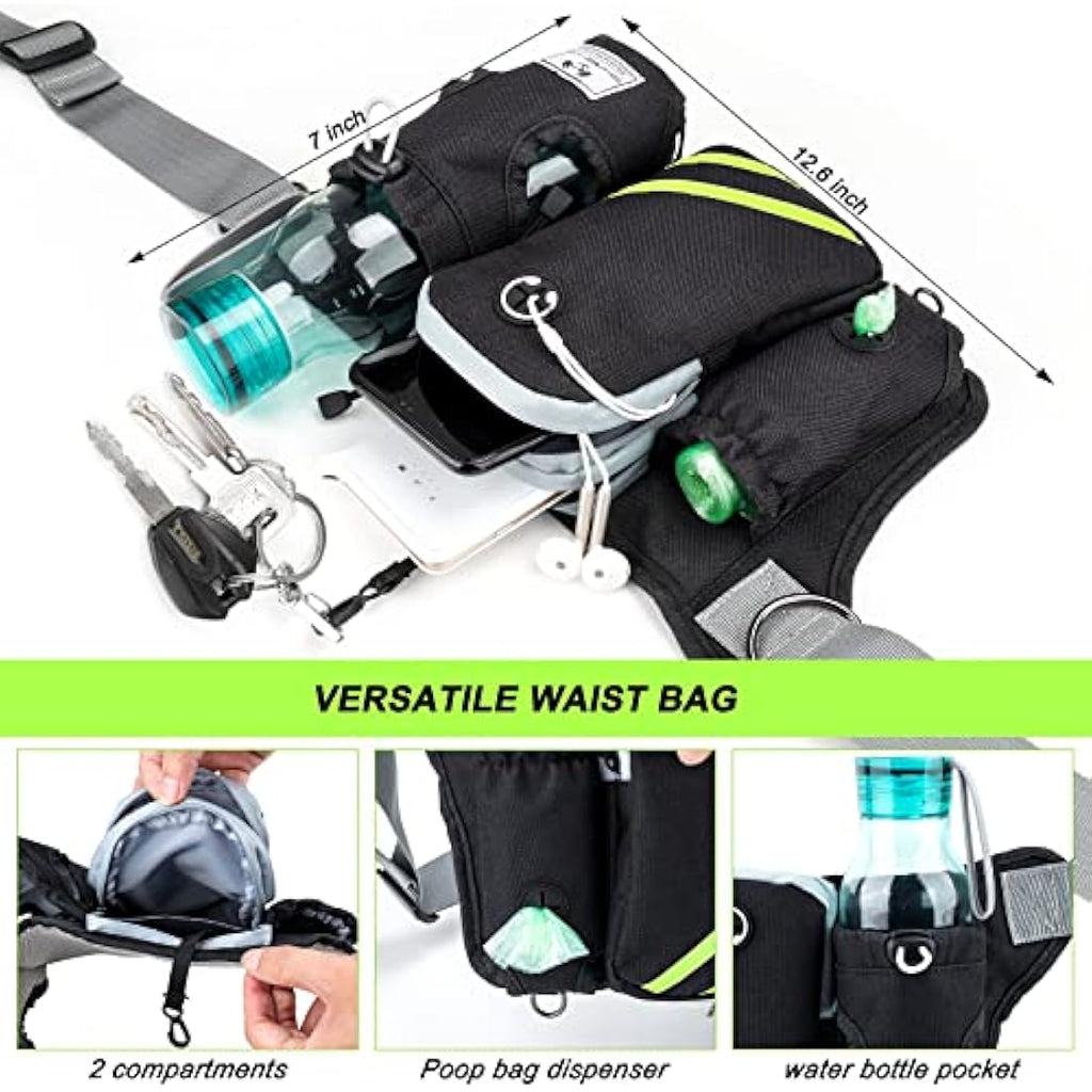 SHINE HAI Hands Free Dual Dog Leash – Reflective Running Belt with Bungees