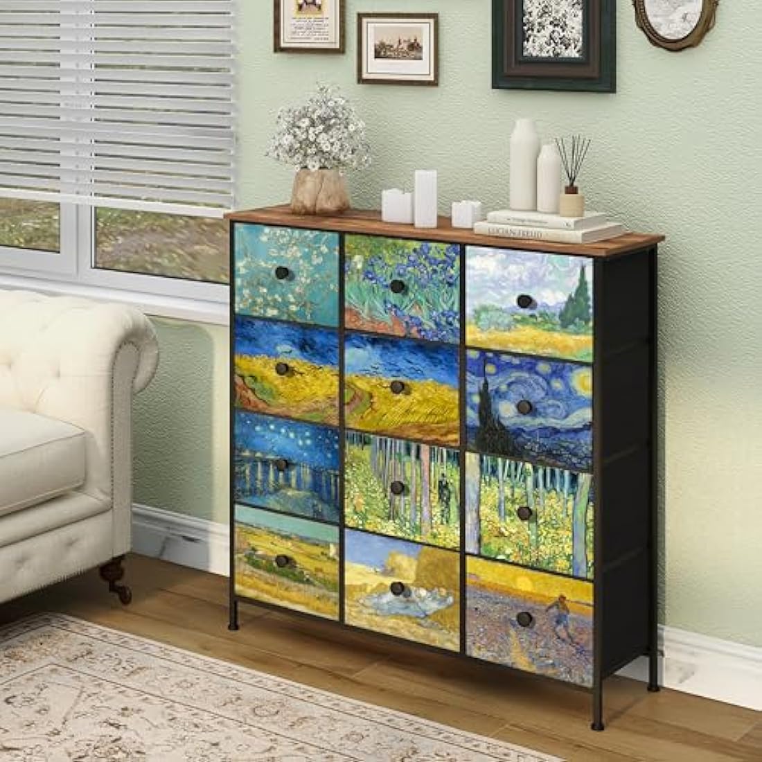 VEDECASA 12 Drawer Fabric Dresser – Van Gogh Tall Storage Chest