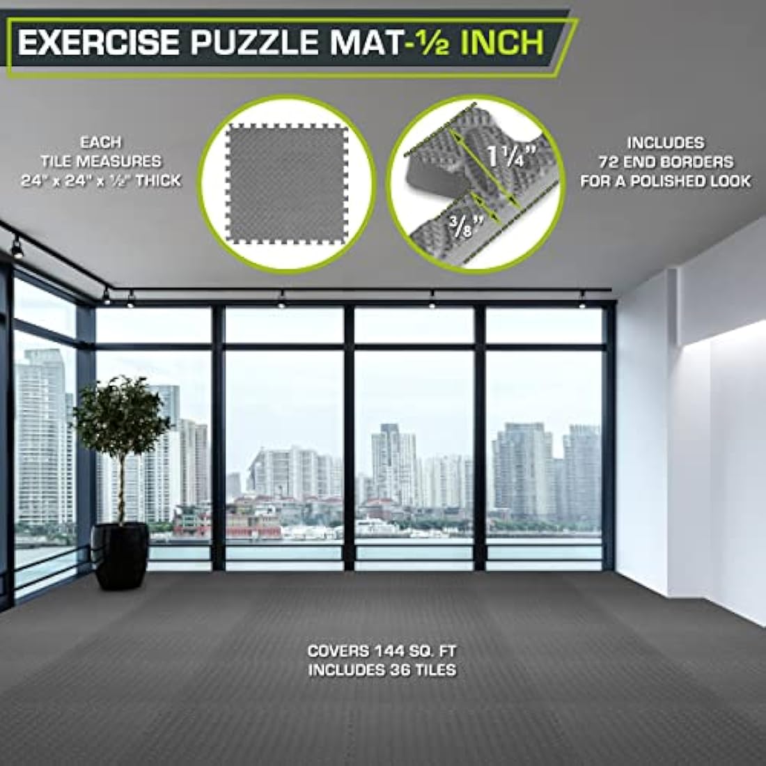 ProsourceFit Puzzle Exercise Mat – 1/2 Inch EVA Foam Gym Tiles, 144 Sq Ft