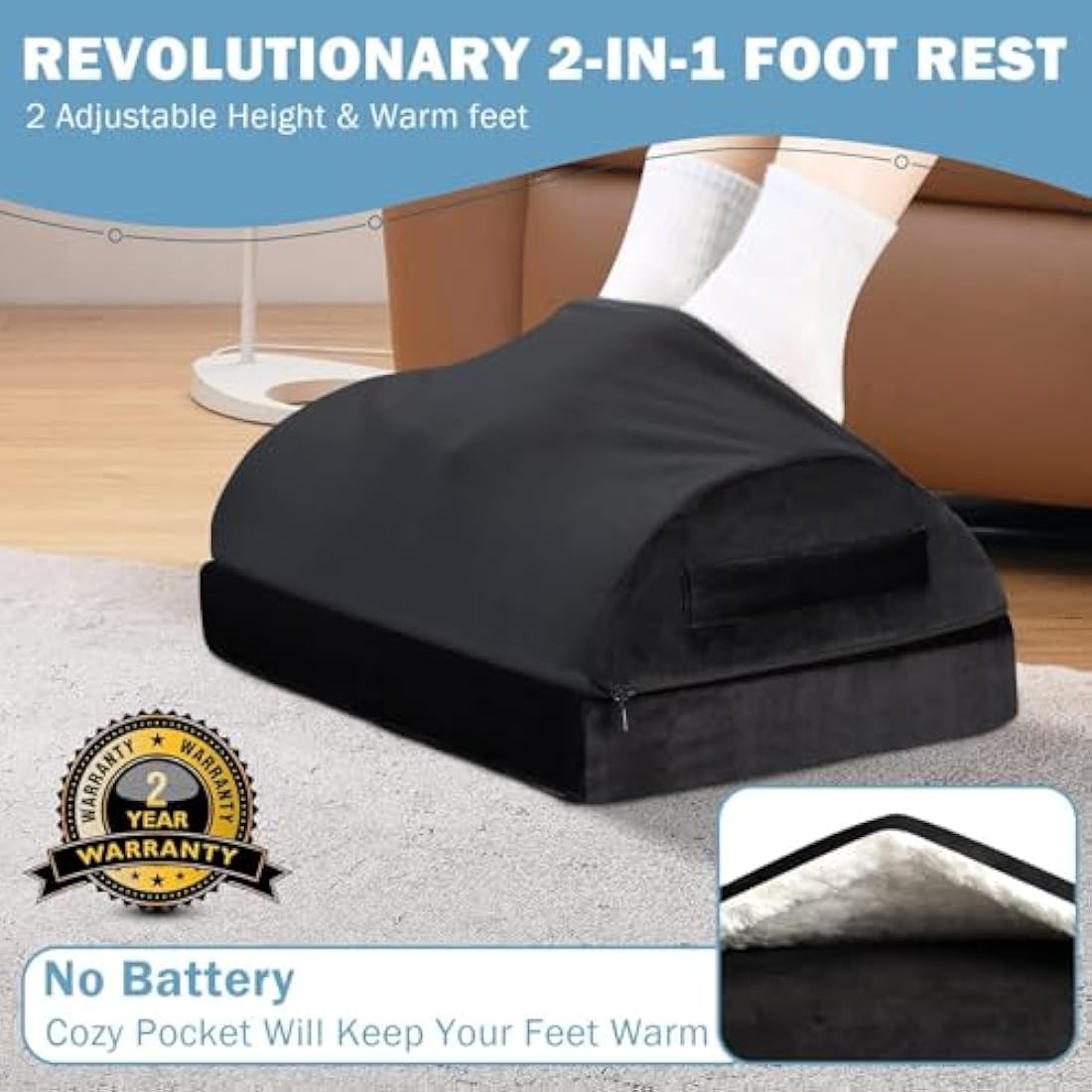 SKYNY Ergonomic Under Desk Foot Rest – Warm Sherpa Pocket Foam Footrest