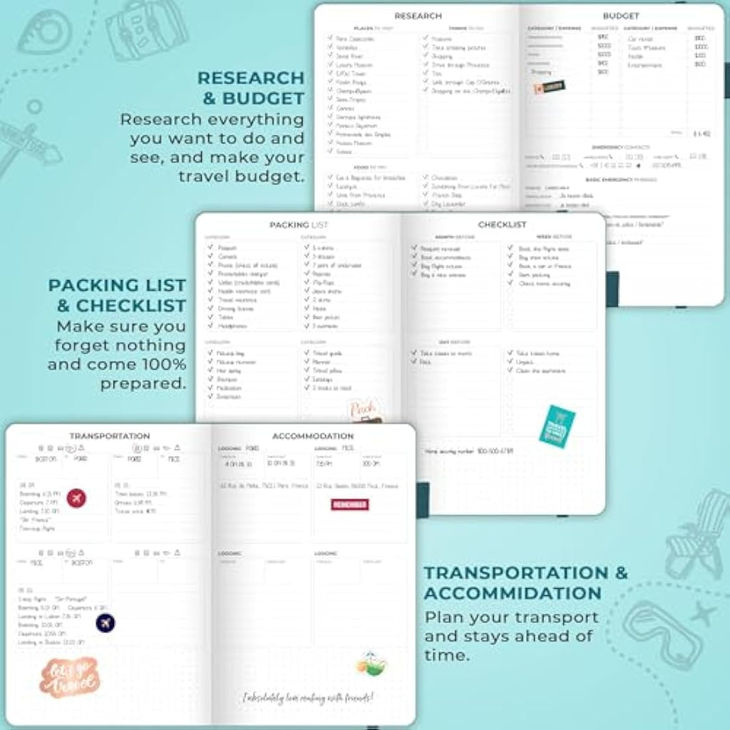 Clever Fox Travel Journal – A5 Vacation Planner & Trip Organizer, Aquamarine
