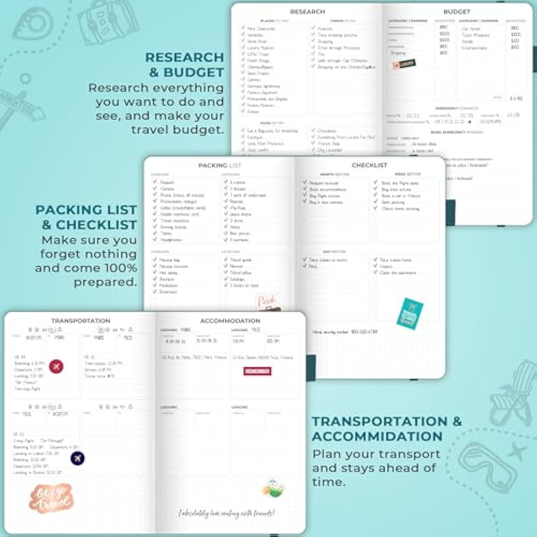 Clever Fox Travel Journal – A5 Vacation Planner & Trip Organizer, Aquamarine