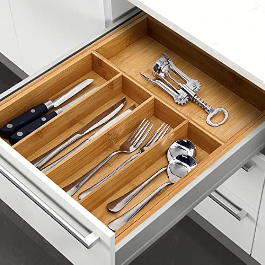 VaeFae Expandable Bamboo Cutlery Drawer Organiser | 5-7 Slot Kitchen Tray