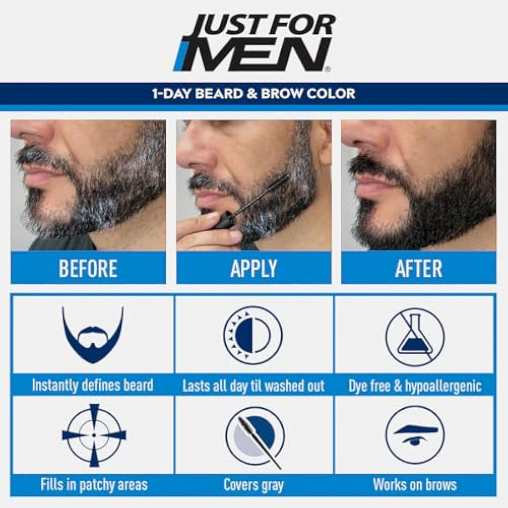 Just For Men 1-Day Beard and Brow Colour – Instant Grey Coverage, Dark Brown