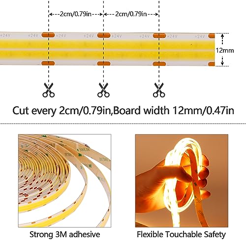 GOMING 24V Double Row COB LED Strip Light - 3000K Warm White IP65 32.8ft