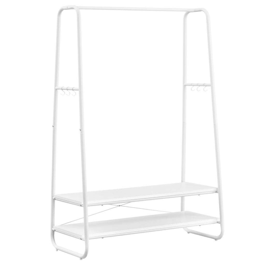 VASAGLE Clothes Rail | Steel Garment Rack with 2 Shelves | Cloud White