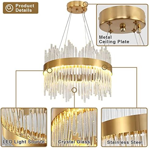 Jolof Store Modern Gold Crystal Chandelier | 3-Color LED Pendant Light
