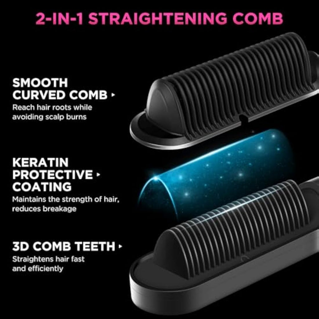 PARWIN PRO BEAUTY Ionic Hair Straightener Brush | Keratin Ceramic Coating