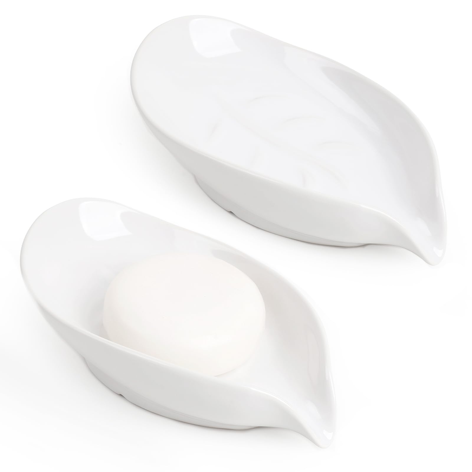 ANTIS'S HOME Ceramic Soap Dish Set of 2 | Leaf-Shaped Porcelain Holder